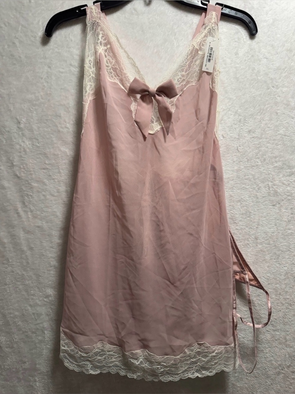 Adore Me Blush Pink Lace-Trim Slip with Bow, Size XL (NWT)